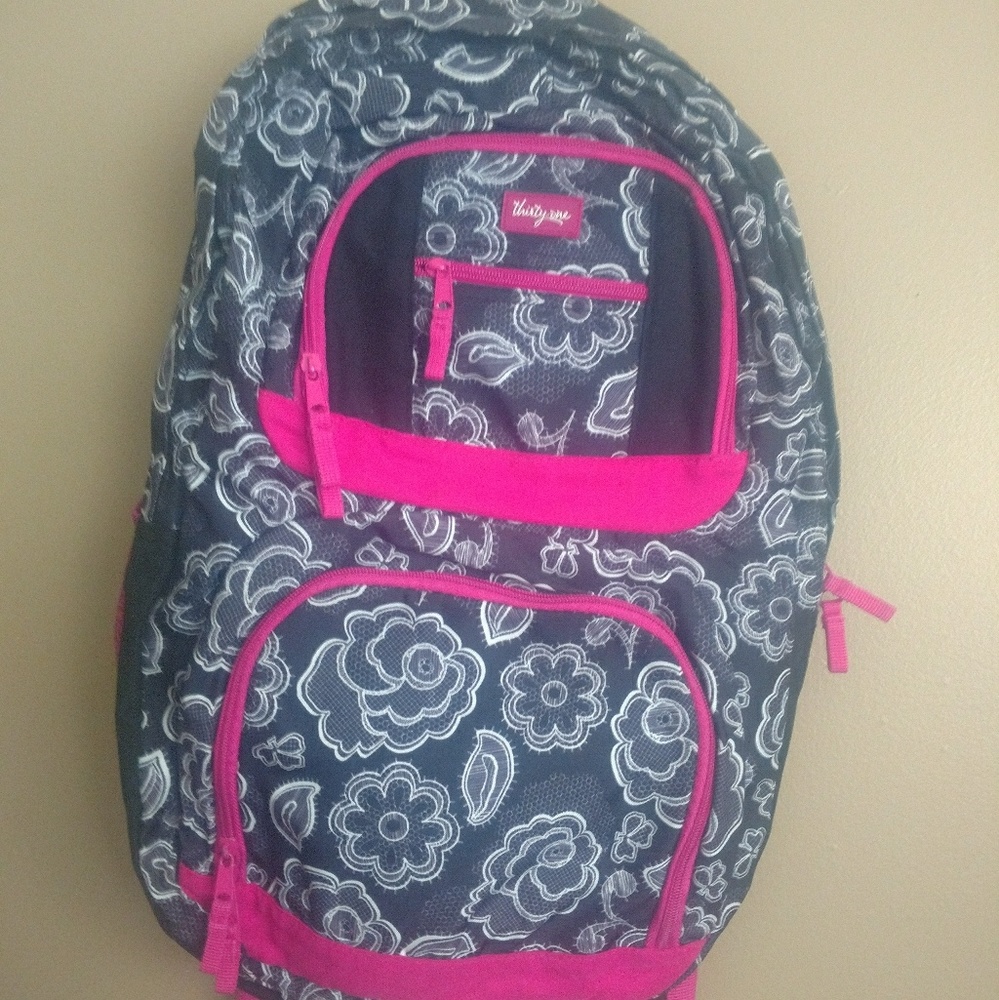 COPY - Floral and dark pink  thirty-one  backpack
